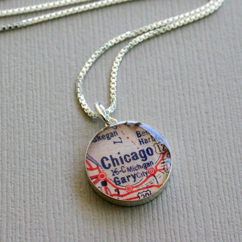 Chicago - Sterling Map Charm Necklace