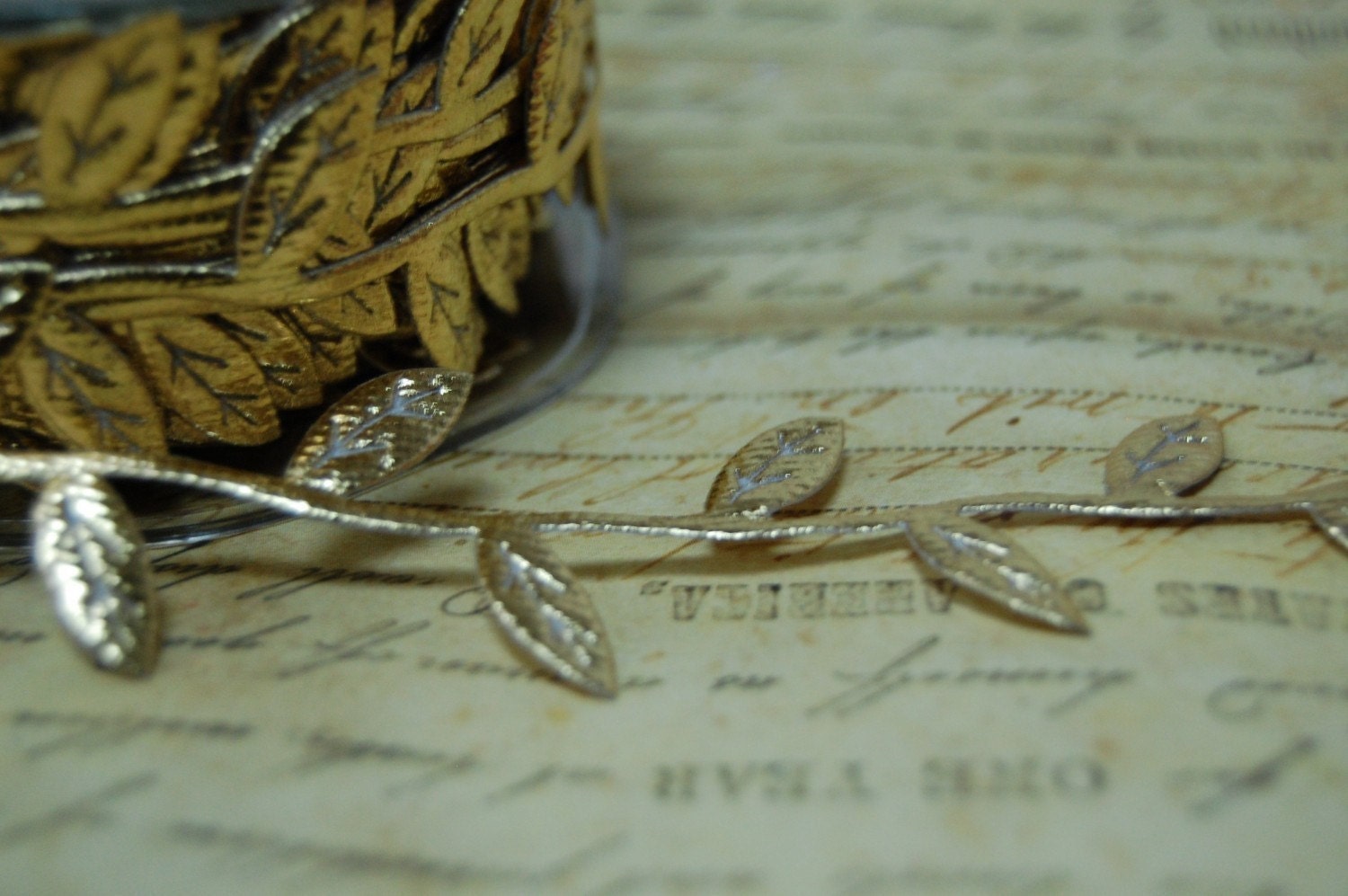 metallic gold Trailing Vine of Leaves Ribbon Trim