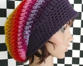 Slouchy Beanie - Rainbow with Purple Headband - Super Slouch Hat Extra Long