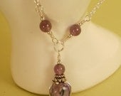 Charoite and Amethyst Pendant Necklace - Sterling Silver