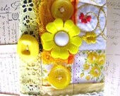 Wrist Cuff-Sunny Yellow Gypsy Bohemian-Buttons-Vintage Laces