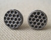 honeycomb posts, charcoal ... handmade porcelain jewelry by Sofia Masri