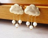 Rain / Snow Clouds Post Earrings. Bridesmaid Gifts. Bridal Party Gifts. Wedding Party Gifts.