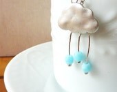 Rain Clouds Necklace. Rhodium Plated Clouds with Baby Blue Glass Beads Rain Drops. Whimsical Necklace. Bridesmaid Gift. Bridal Party Gift.