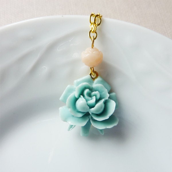 Blue Rose Necklace. Wedding Necklace. Bridal Jewelry. Bridesmaid Gift.