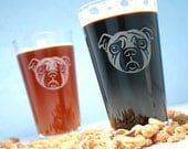 Pug Dog Pint Glass - 1 Etched Glass - sad puppy