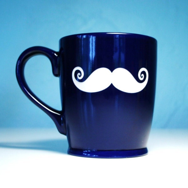 Mustache Mug - Navy Blue - large ceramic coffee cup