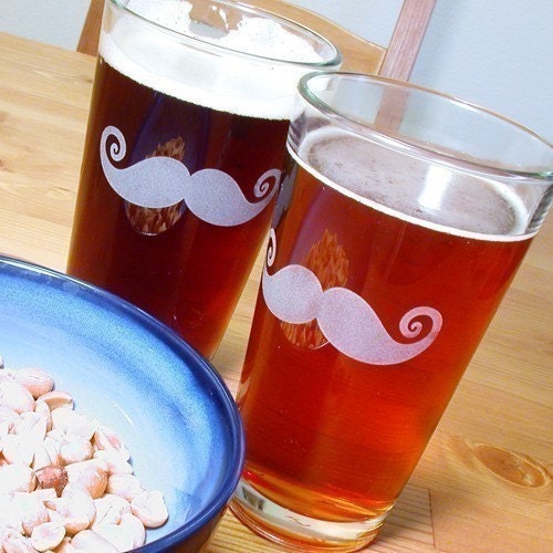 2 Mustache Pint Glasses - mustache wedding party favors