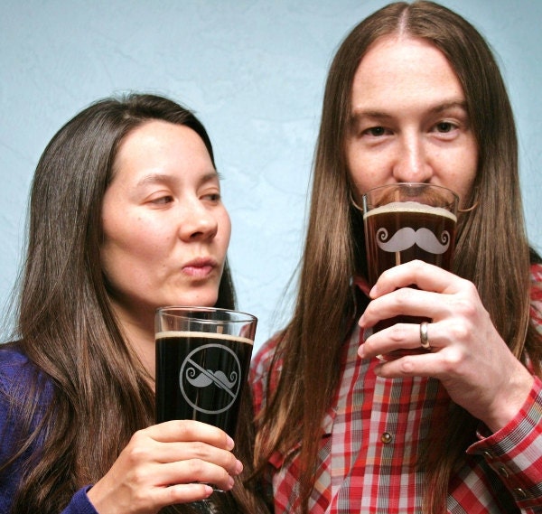 2 Mustache Pint Glasses - mustache wedding party favors