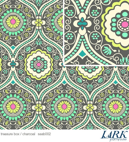Amy Butler FABRIC - Lark - Treasure Box - Charcoal - Sateen