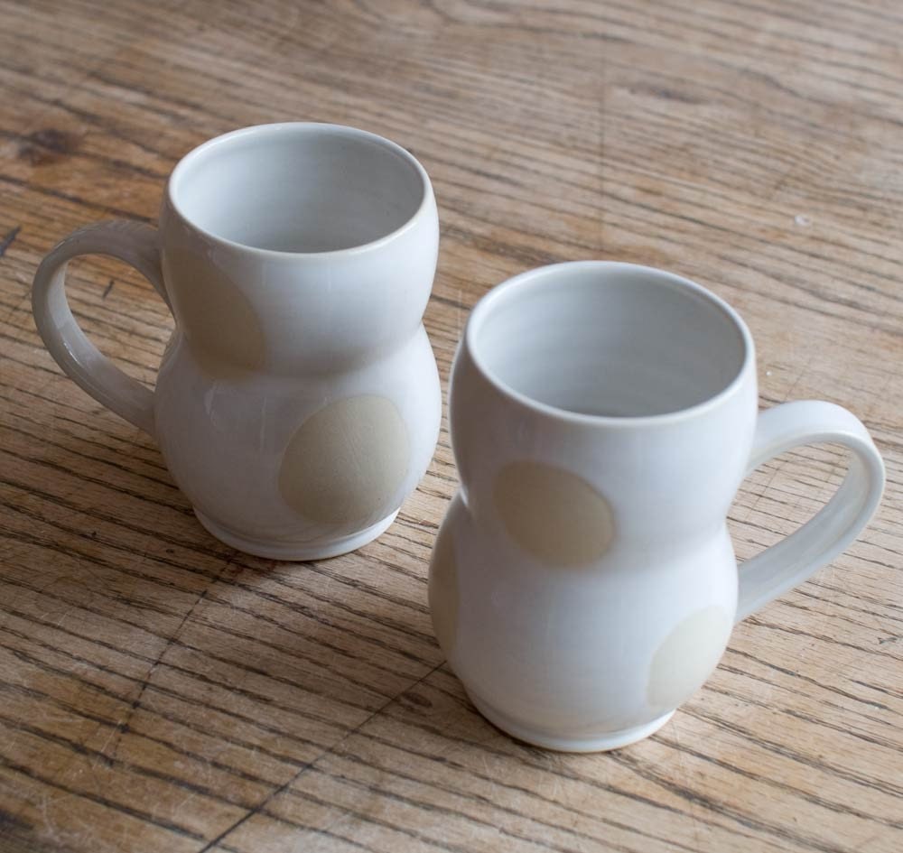 Two White on White Happy Couple mugs