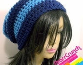 Slouchy Beanie Crochet Hat in Navy and Sky Blue