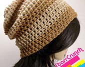 Slouchy Beanie Crochet Hat in Tan and Sand