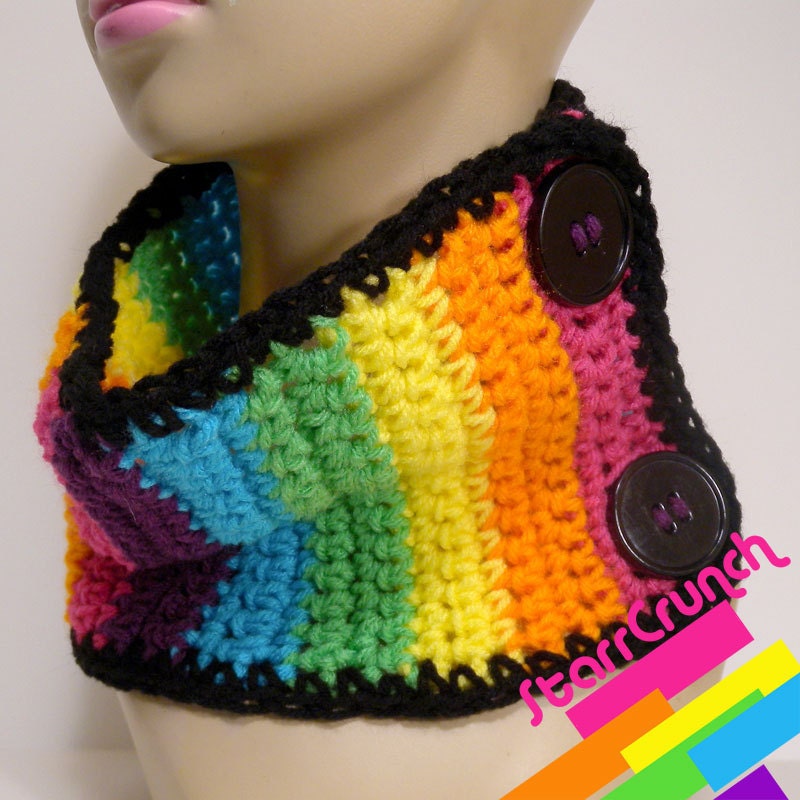 Crochet Scarflette Scarf in Rainbow Stripes