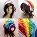 Slouchy Dread Tam Snood Crochet Hat in White and Chakra Rainbow
