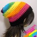 Slouchy Beanie Crochet Hat in Thick Rainbow Stripes