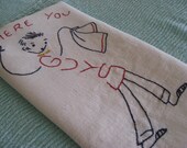 Vintage Towel - Linen with Embroidered Towel Guy - 1940s