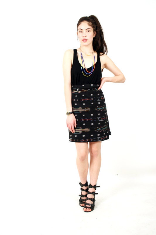 vintage IKAT woven cotton wrap skirt M L