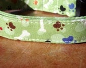 Playful Pup - Whimsical Bones Paws Organic Cotton Dog Collar LARGE - All Antique Brass Hardware