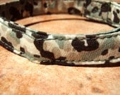 GI Joe -Organic Cotton SMALL Dog Collar Camouflage Army - All Antique Brass Hardware