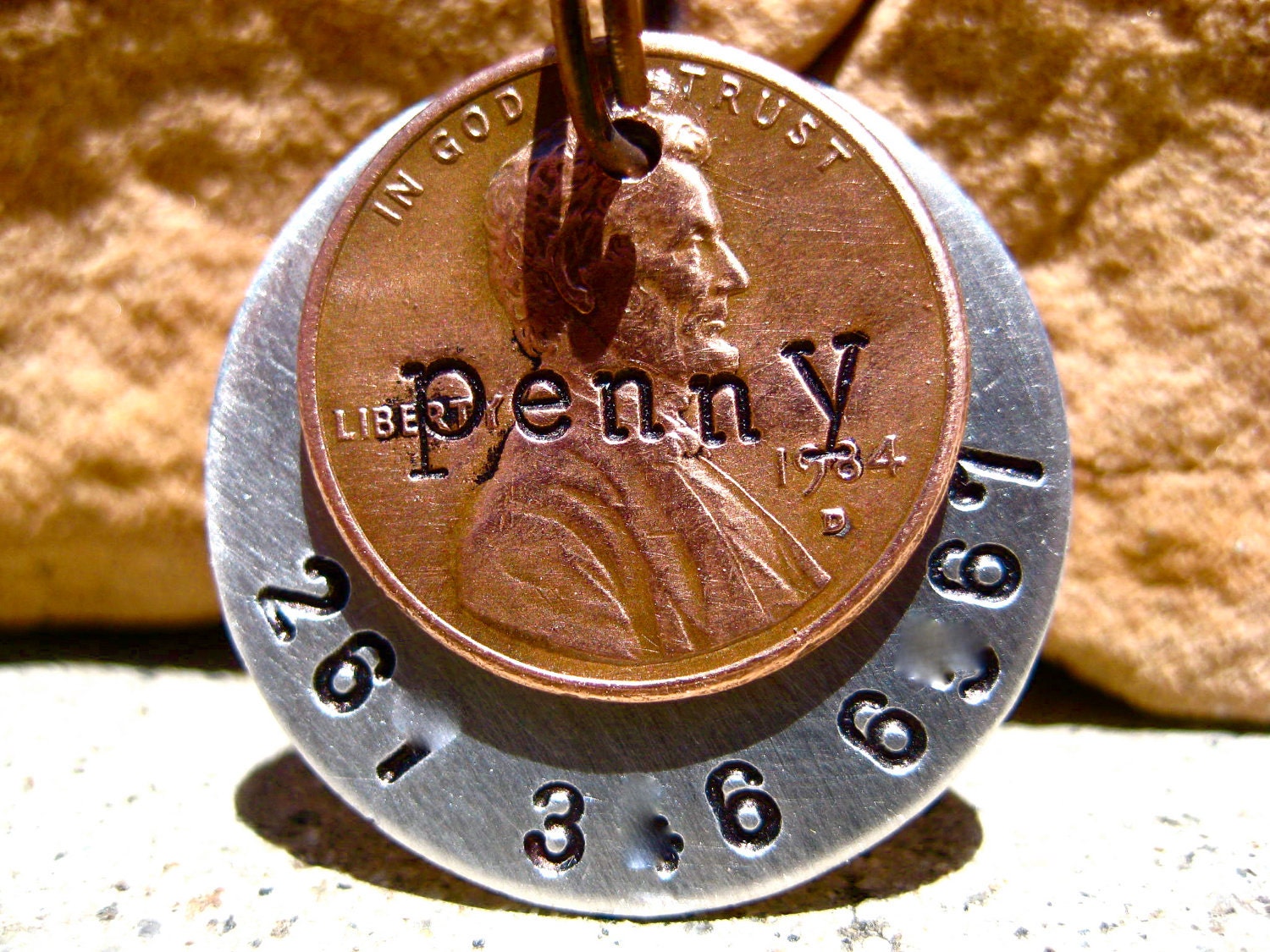 Lucky Penny Deluxe - Unique Handstamped Pet ID Tag Layered 2 Disc Dogs