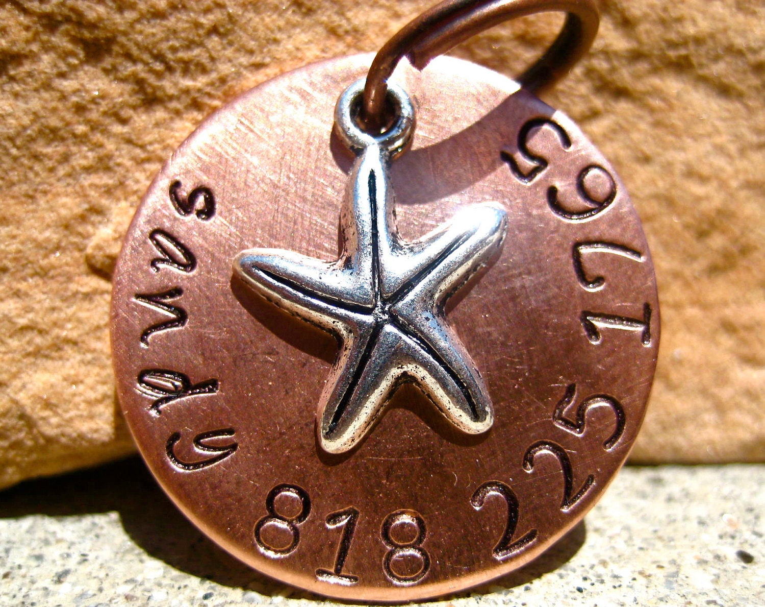 The Sandy - Unique Handstamped Copper Sea Star Starfish Pet ID Tag Dog Tag