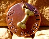 The Oliver - Unique Handstamped Dog Tag Antique Brass Bone Pet ID Tag Dogs