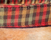 Harvest Plaid - Organic Cotton LARGE Dog Collar Burnt Orange Green Brown - All Antique Brass Hardware