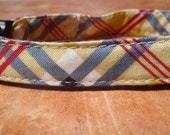 Mustard Seed - Organic Cotton CAT Collar Breakaway Safety Yellow Blue Plaid - All Antique Brass Hardware