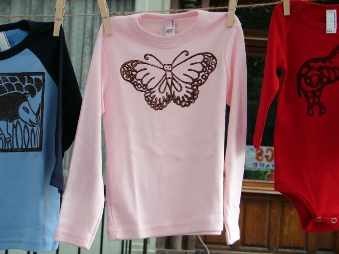 Pink Butterfly - Kids Baby Rib Long Sleeve T