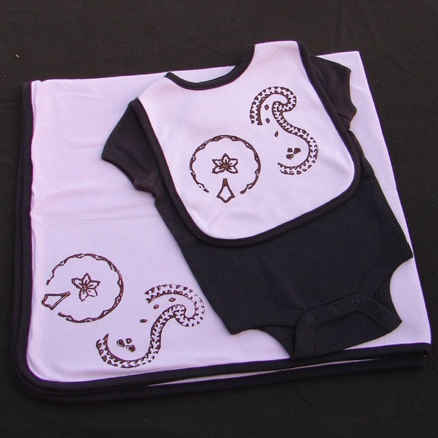 Chocolate / Pink  Design - Antique Block Printed Infant Gift Set (Select Size)