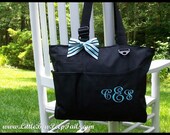Monogrammed Super Feature Tote - Personalized Solid Color Book Bag Bridesmaids Teachers Travel Briefcase Initials Diaper Bag