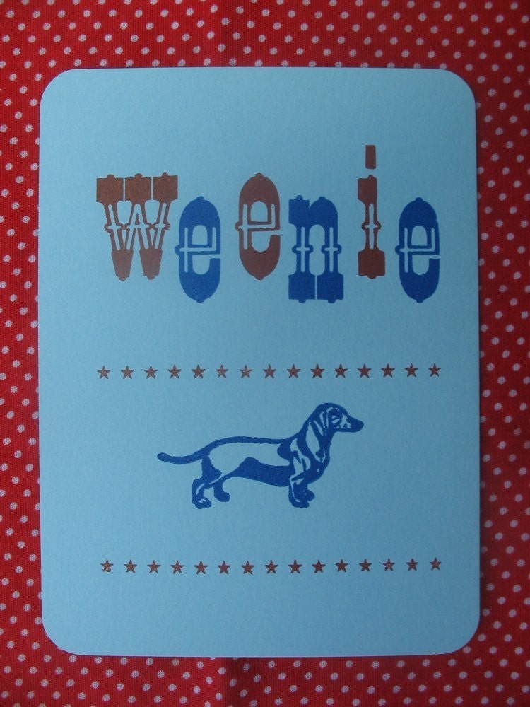 all american WEENIE letterpress printed postcard