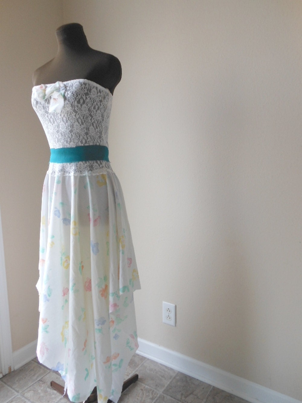 Garden Wedding Dress Pixie Woodland Faerie Fantasy Rustic Alternative Bridal Gown Flower Beach Handmade One of a Kind Bride