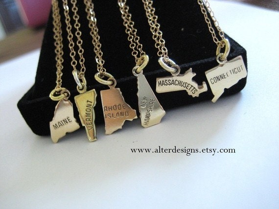 Two State Charms on One Necklace Silver or Gold United States Charm Necklace