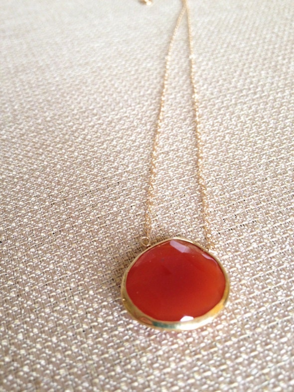 Orange Carnelian Necklace Faceted Bezel Set Handmade Semi Precioius Stone Jewelry Gold Vermeil Bezel Set