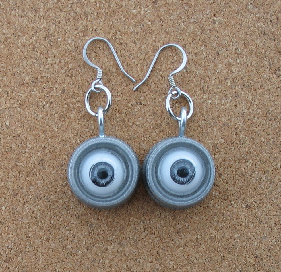 Upcycled Doll Eye and Bottle Cap earrings