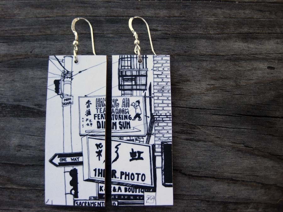 Hang Ah 1x2.25, Paper and Wood Earrings