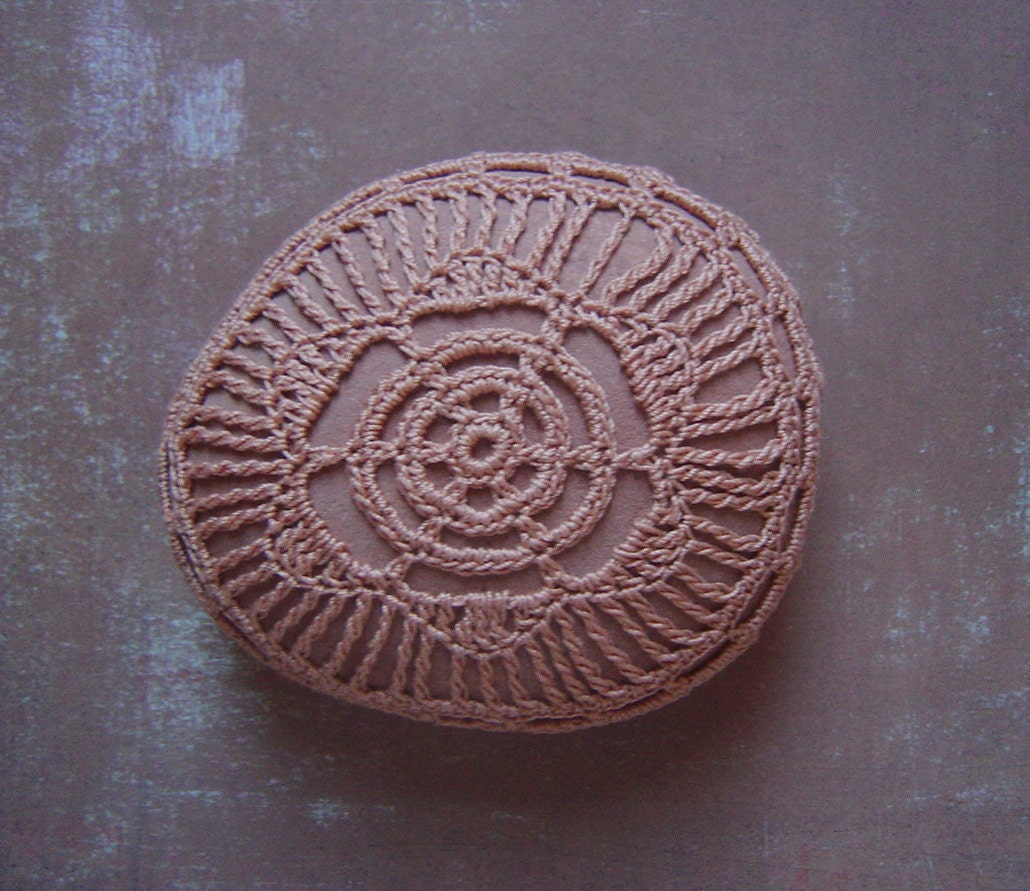 Wedding, Table Decorations, Crochet Lace Stone, Original, Table Settings, Handmade, Nature, Art Object, Home Decor, Large, Redish Pink Stone