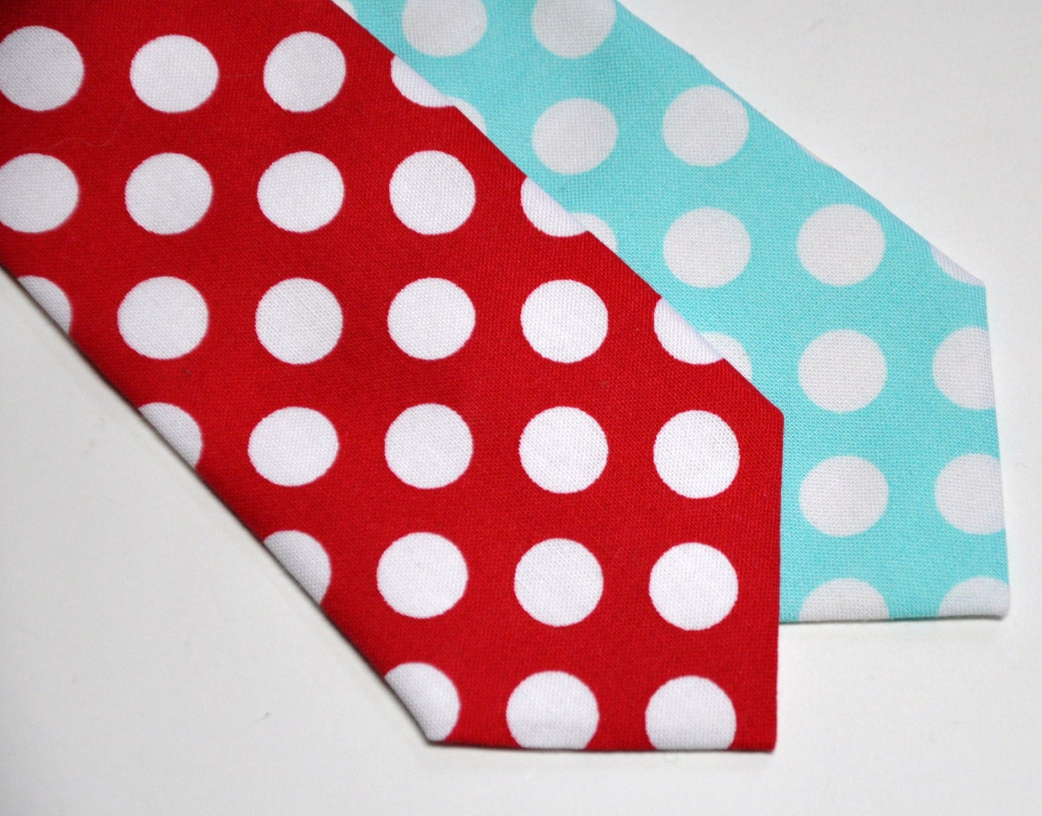 Polka Dot Neckties Set of Aqua Blue and Red Ties for Men Boys Toddlers or Baby