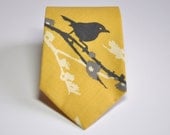 Men's Tie - Yellow and Gray Bird Necktie - Baby Toddler Boys or Men
