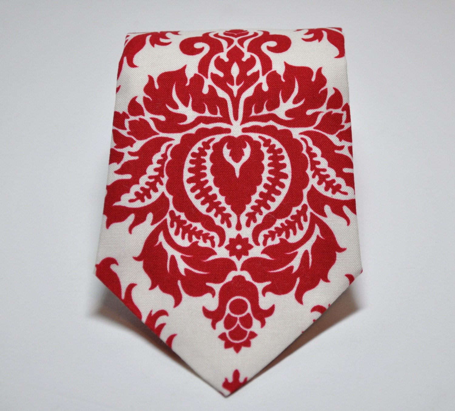 Mens Neckties Boys Necktie Me and Matilda Everyday Necktie Red and Ivory Damask
