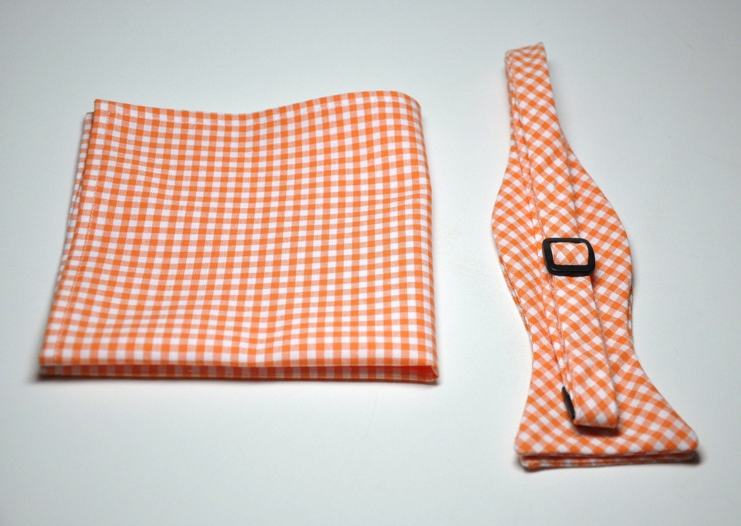 Me and Matilda Everyday Freestyle Bow Tie and Pocket Square Set Orange Gingham Lots of Colors Available