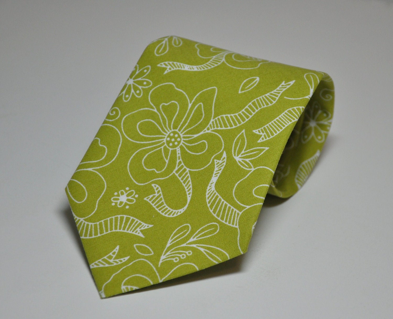 Childrens Necktie Chartreuse Green Ribbon Floral Boy's Tie