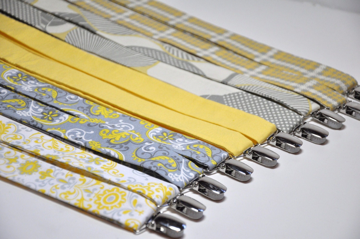 Yellow and Grey Suspenders for Your Wedding Party