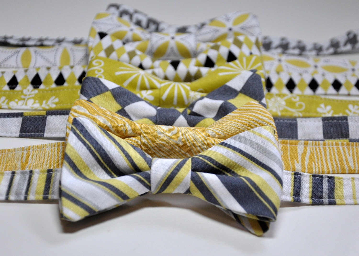 Boys Bow Ties Citron Yellow and Grey Holiday Toddler Bowties Baby Ties
