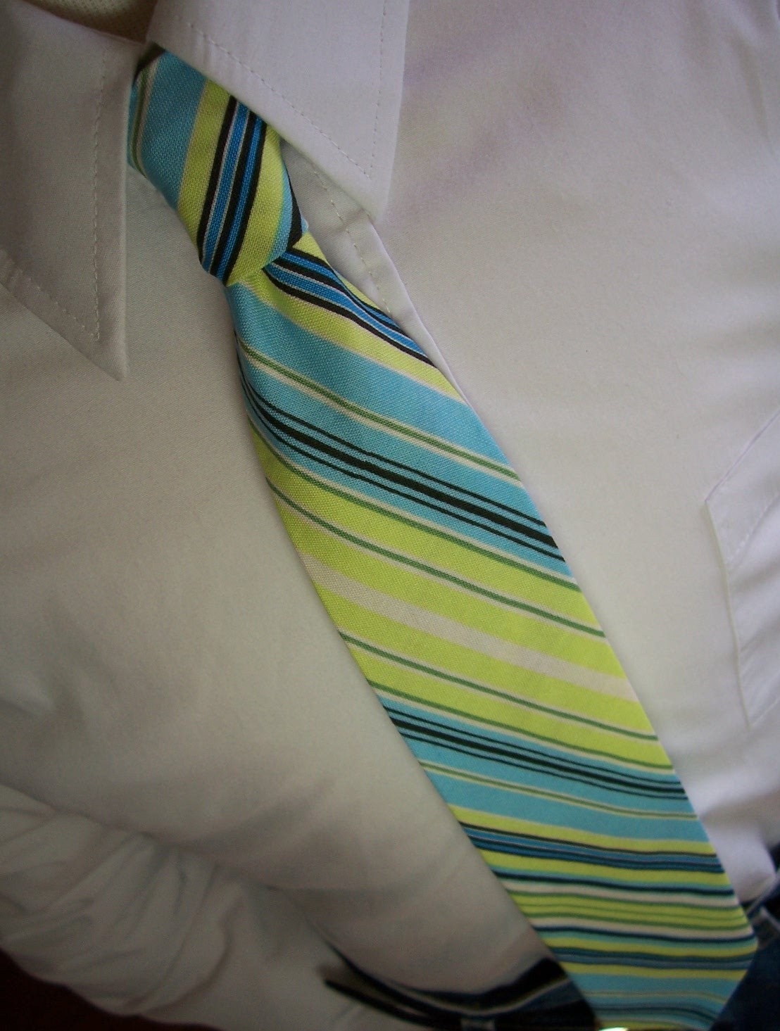 Lime and Blue Striped Necktie for Men Boys Toddlers or Baby