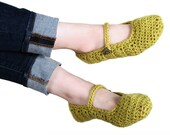 Mustard Yellow Slipper with Golden Bee Buttons (size 6 or 8 only - Ready to Ship)