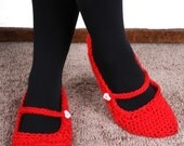 Bright Red Slipper with White Heart Buttons (sizes 6 to 11)