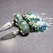 Blue green cluster earrings boro lampwork beads, swarovski crystal cascades and silver charms - Depth Charge